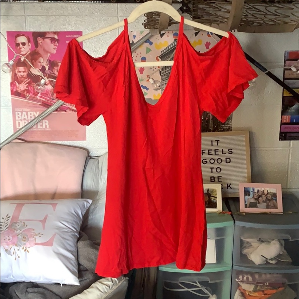 Red Cold Shoulder Spaghetti Strap Flowy Top